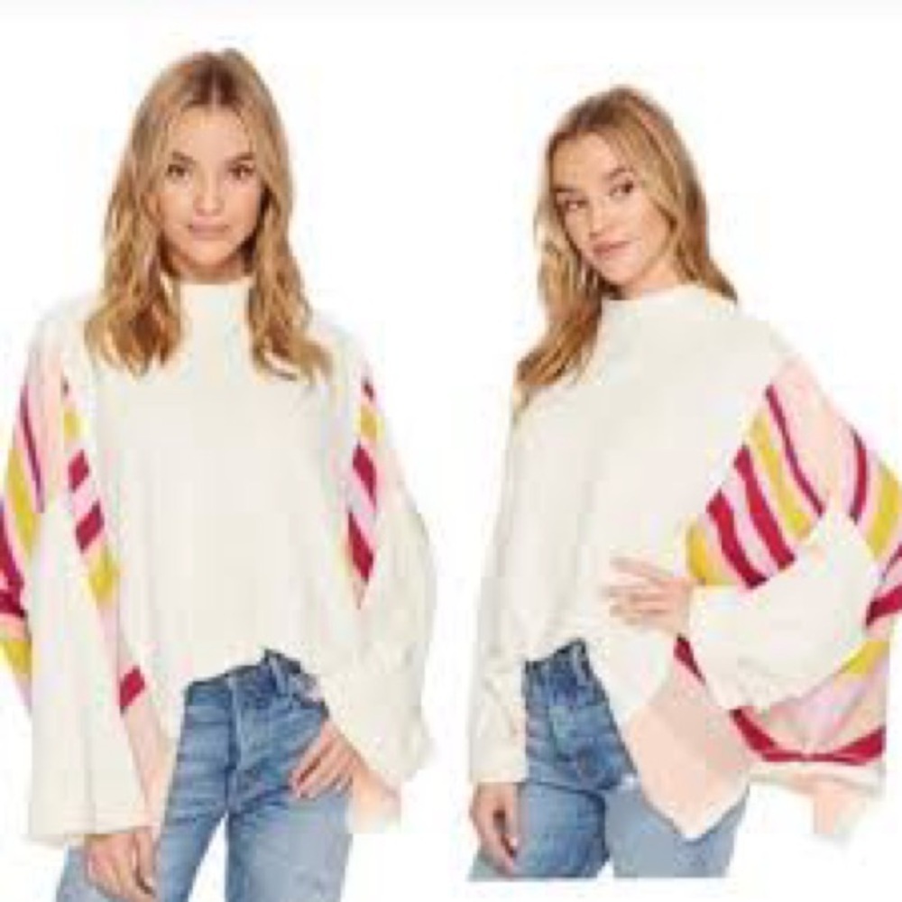 Free People We The Free Susie Swit Pullover Poncho cream waffle knit Large